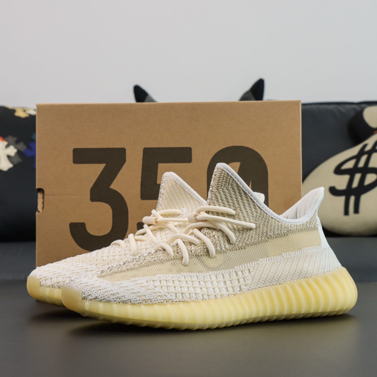 Yeezy 350 Natural reps with cream Primeknit upper and original box