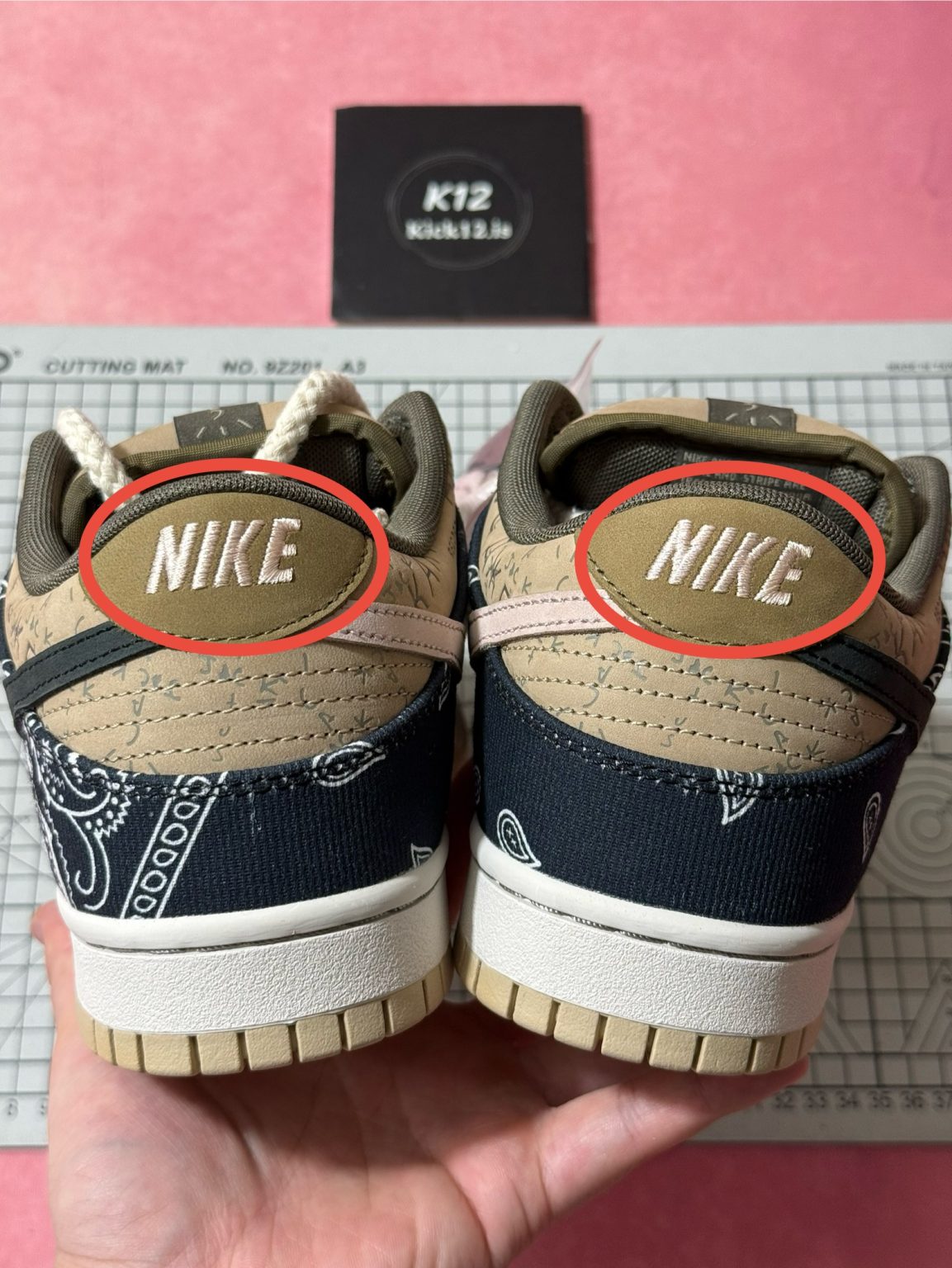 Logo placement and size comparison of tongue and heel branding