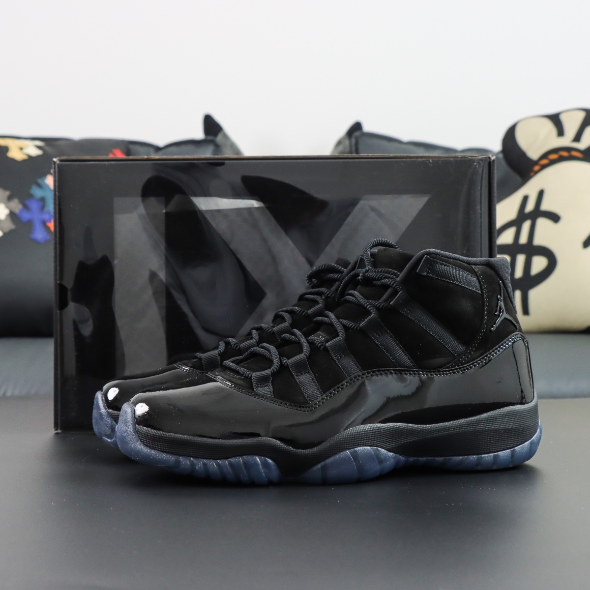 Jordan 11 Cap and Gown reps with black patent leather and box combo