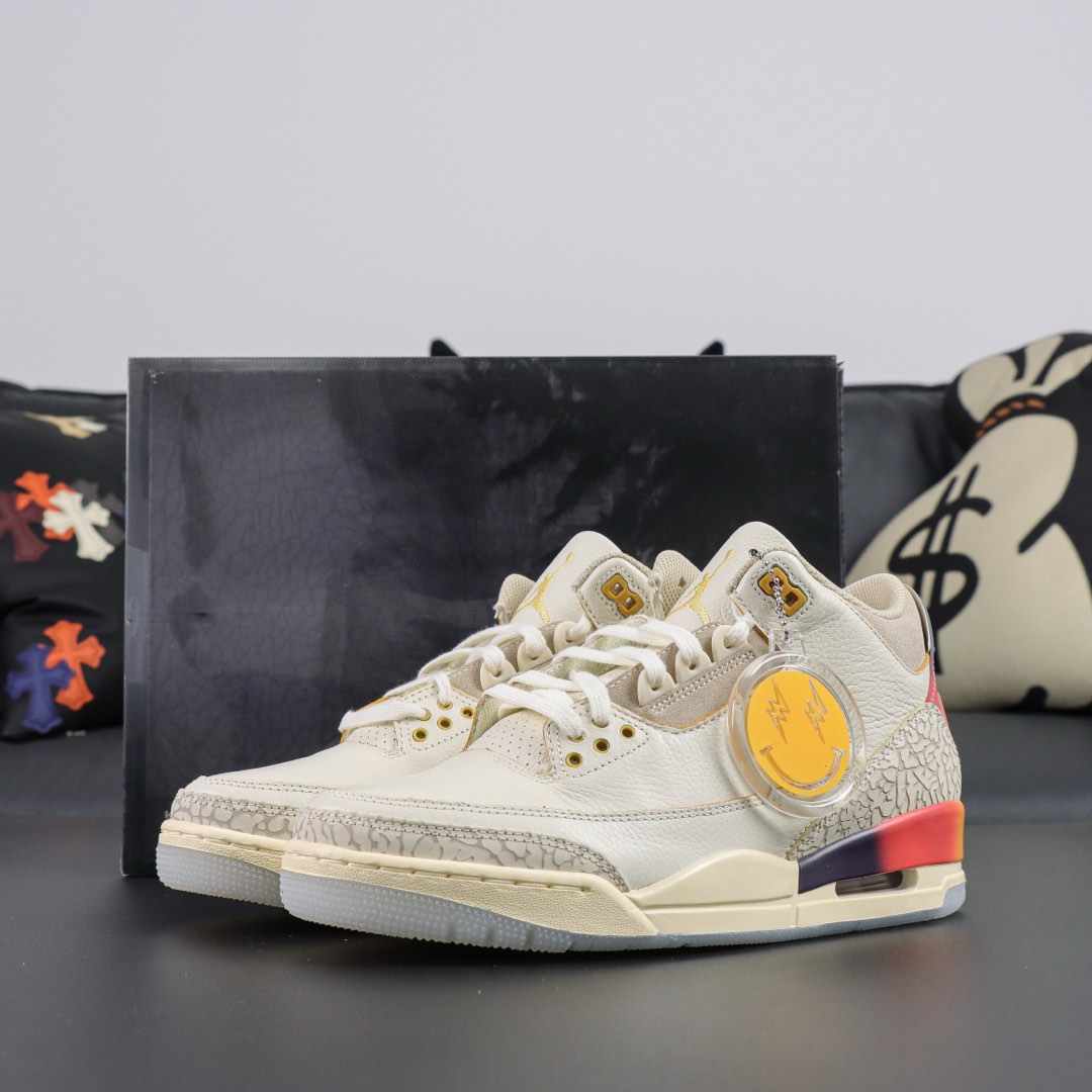 J Balvin Jordan 3 reps Medellin Sunset with gradient heel and box