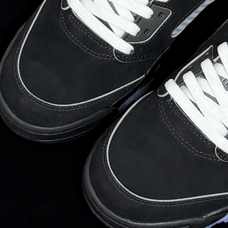 Close-up of toebox on Jordan 5 Black Metallic Reimagined Reps