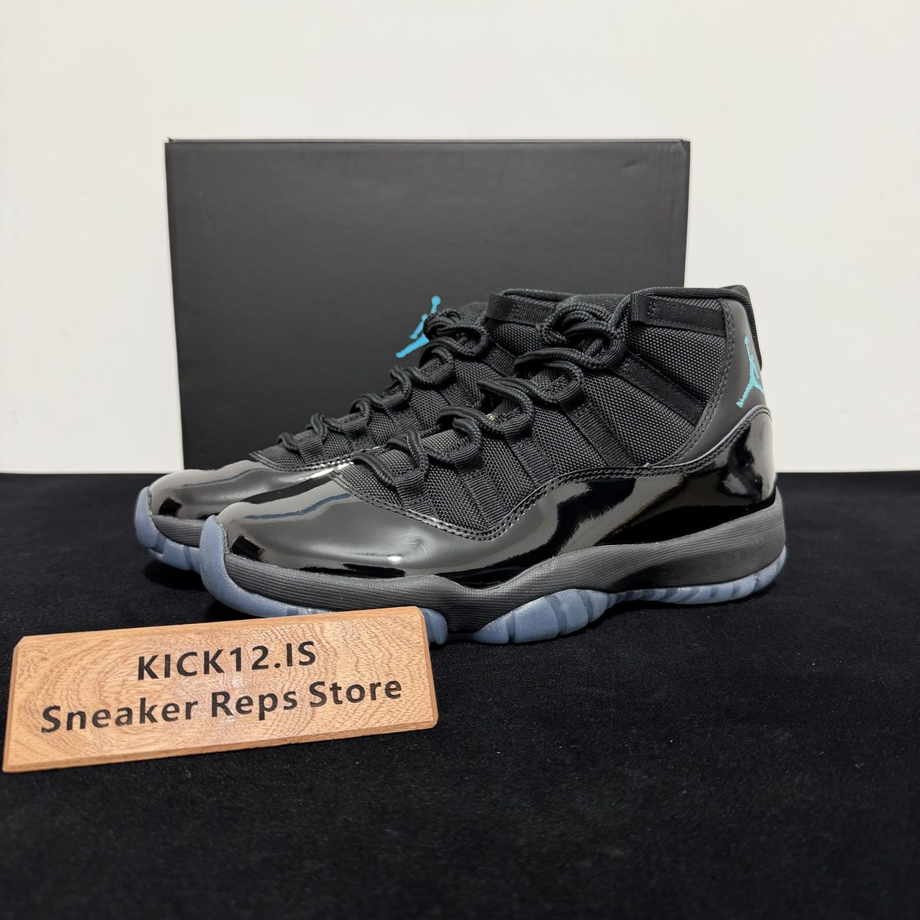Jordan 11 Gamma Blue Reps with box displayed on table