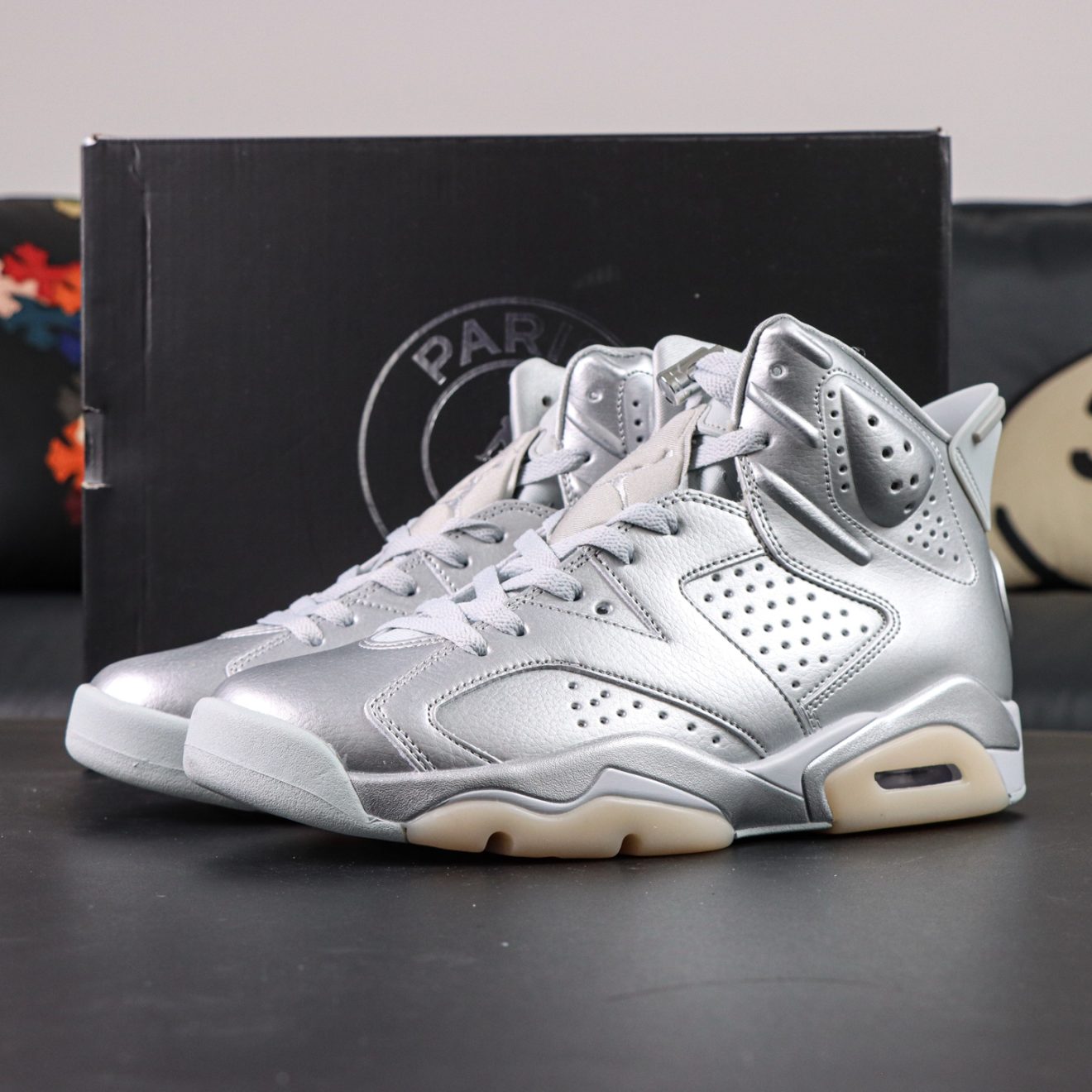 Jordan 6 PSG Metallic Silver Reps with box and accessories