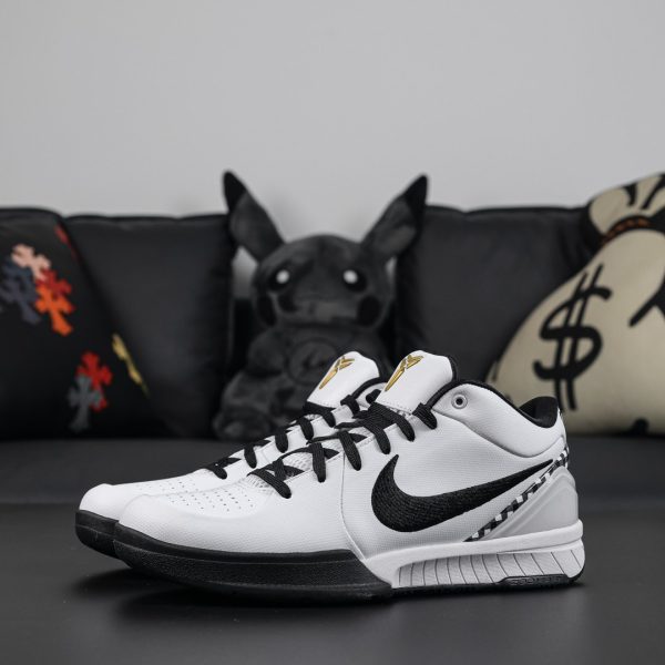 Side view of both Kobe 4 Gigi reps with glossy Swoosh