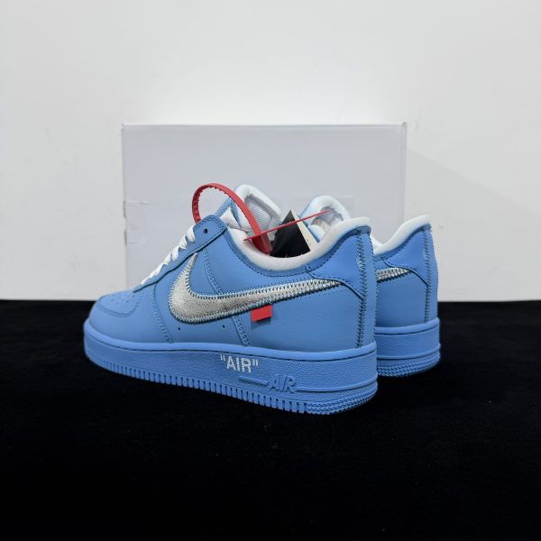 Angled heel view of Air Force 1 Off White UNC Blue Reps showing structure