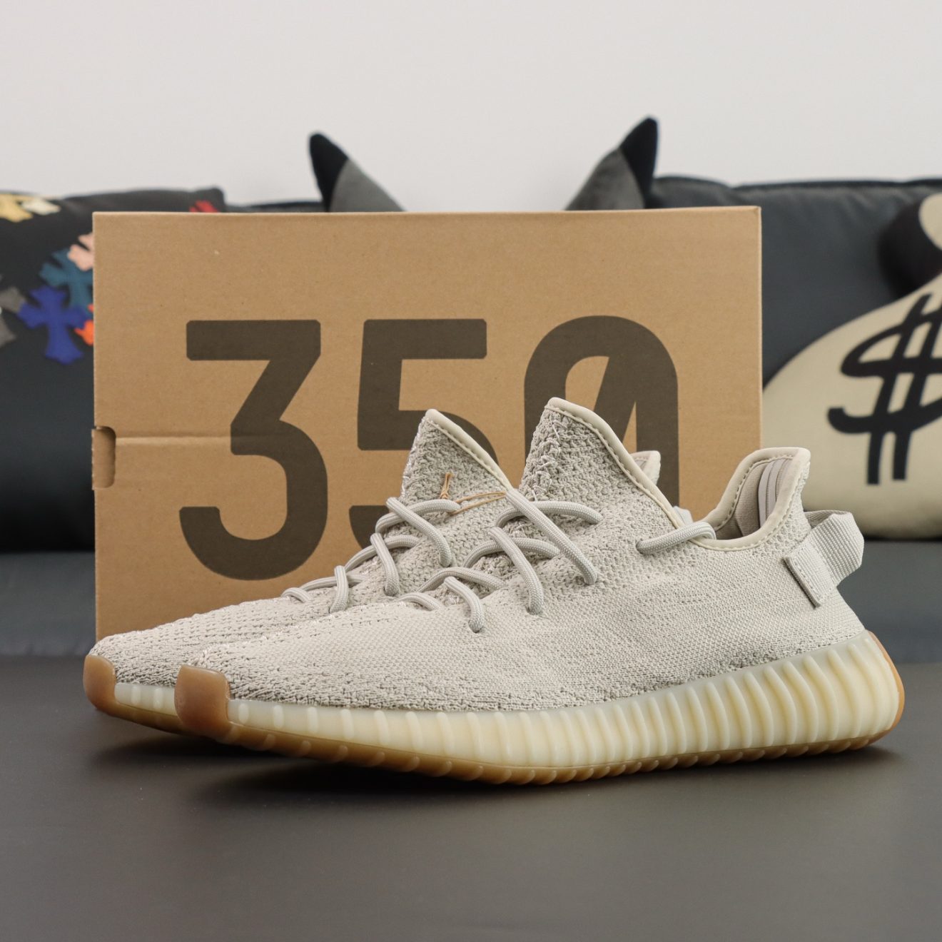 Yeezy 350 Sesame reps with light tan upper and original box