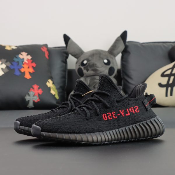 Side view of both Yeezy 350 Bred reps