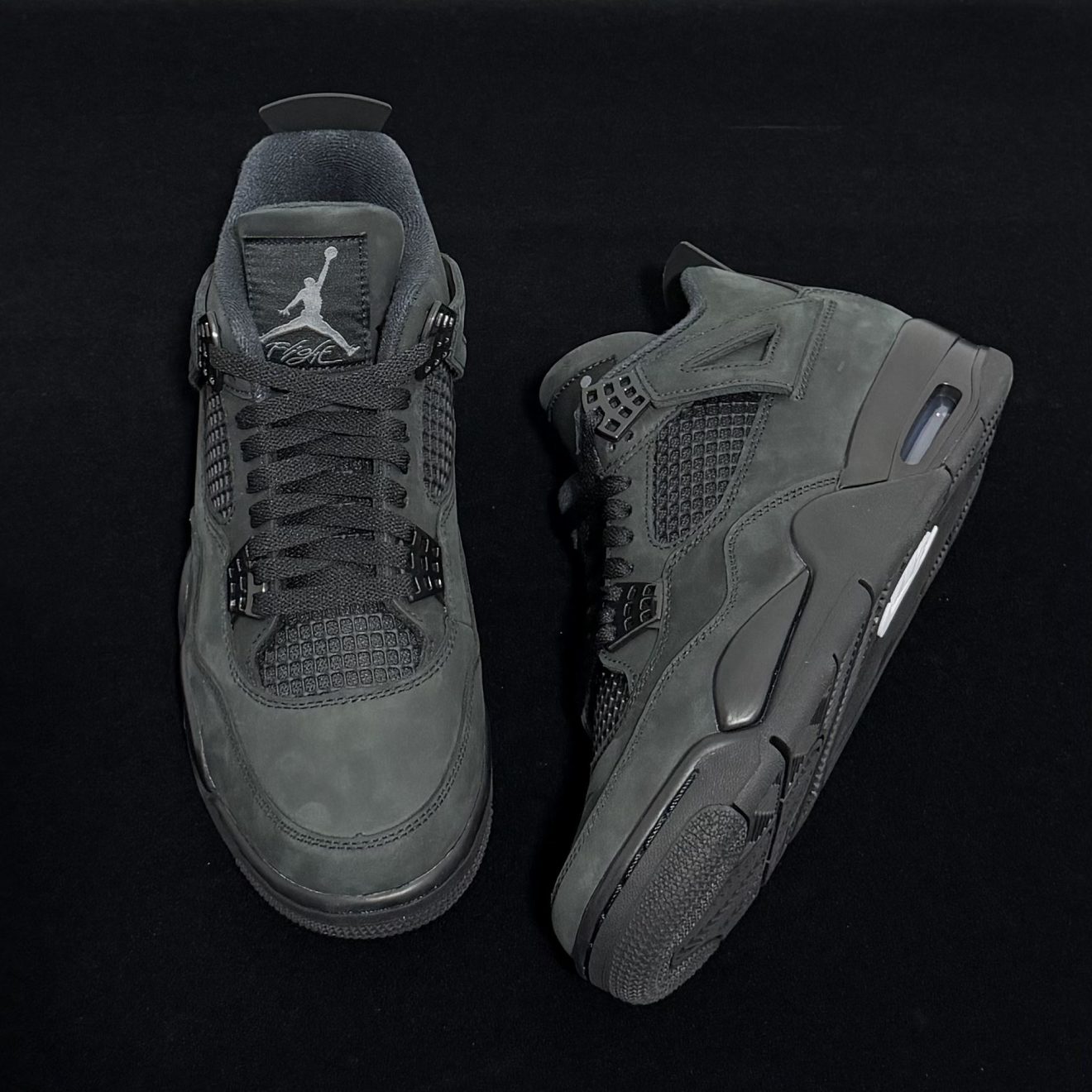 Top-down view of Air Jordan 4 Black Cat Reps 2025